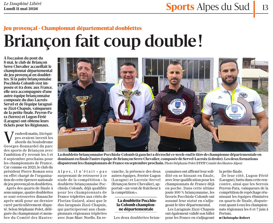 Championnat départemental doublettes jeu provençal du 8 au 10 mai 2025
