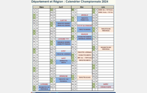 Calendrier 2024 championnats départementaux et régionaux