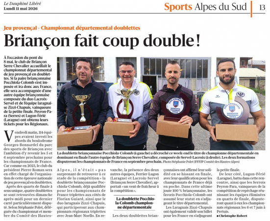 Championnat départemental doublettes jeu provençal du 8 au 10 mai 2025