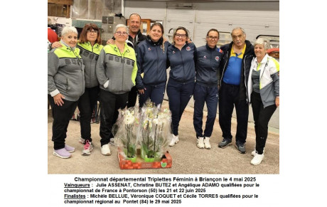 Championnat départemental 2025 triplettes féminin à Briançon le 4 mai 2025 : 36 équipes 