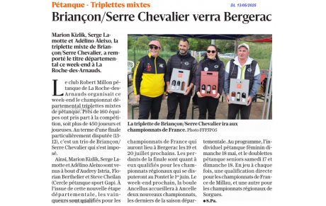 Championnat départemental triplettes mixtes les 10 et 11 mai 2025 à LA ROCHE DES ARNAUDS : 157 équipes 