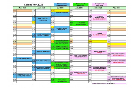 CALENDRIER 2026 des CHAMPIONNATS
