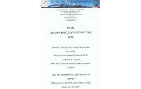 Infos championnats départementaux